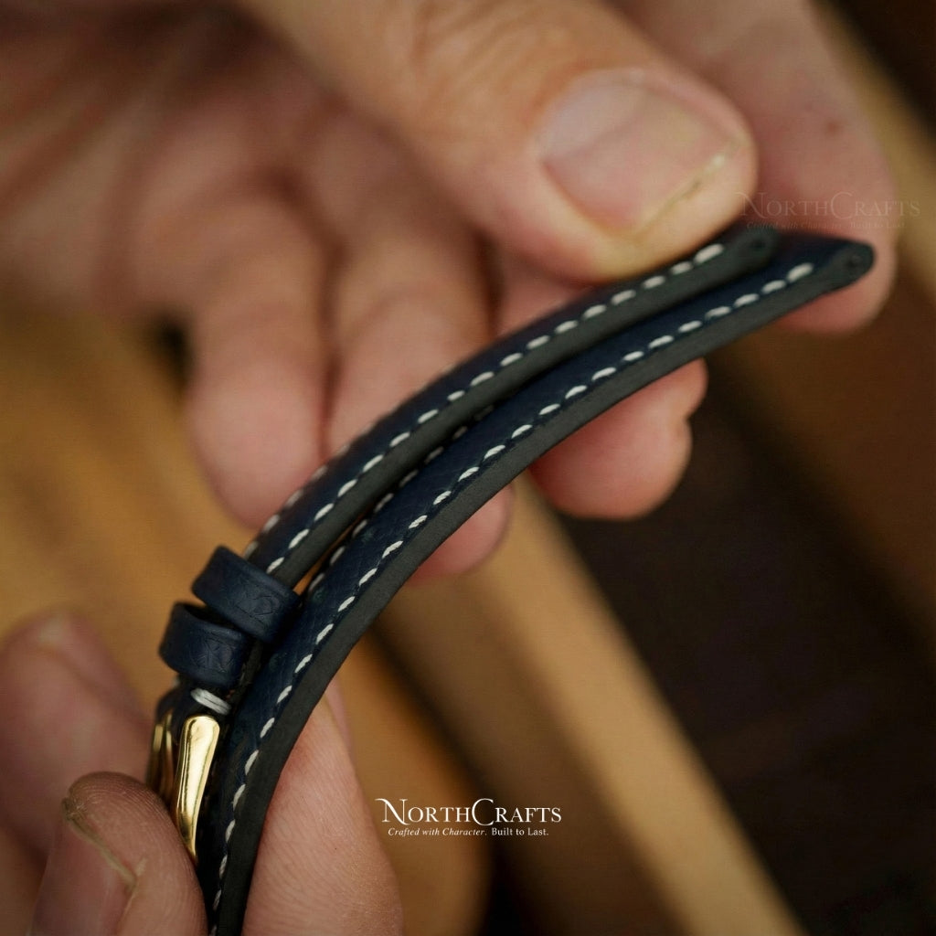 Navy Leather Watch Strap – Personalized Handmade – NorthCrafts | NorthCrafts
