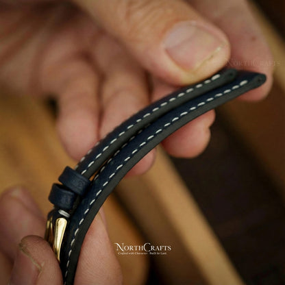 Navy Leather Watch Strap – Personalized Handmade – NorthCrafts | NorthCrafts