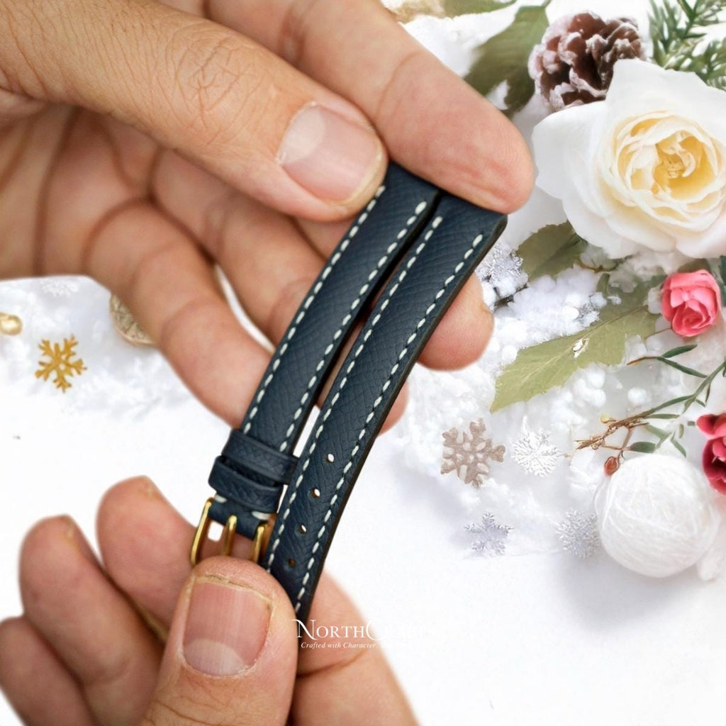 Navy Leather Watch Strap – Personalized Handmade – NorthCrafts | NorthCrafts