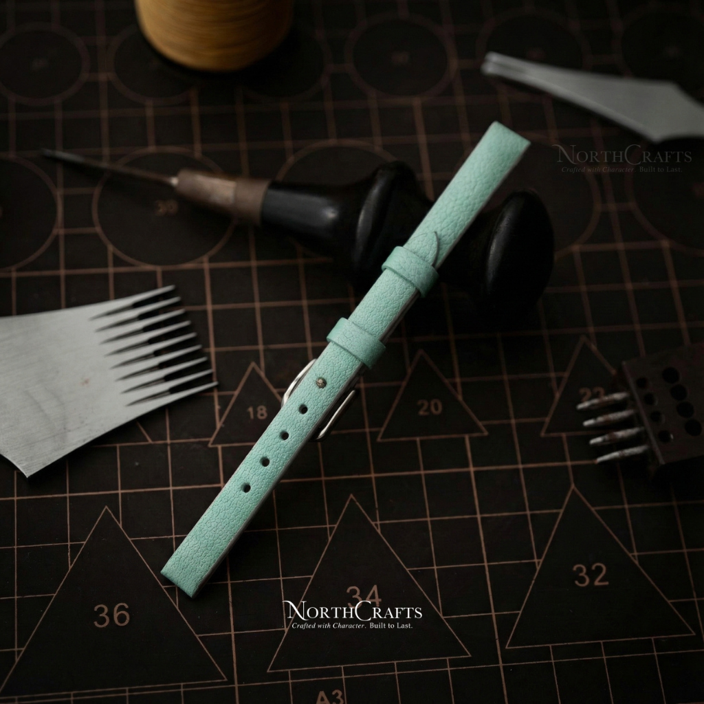 Light Teal Ultra-Slim Leather Watch Strap for Women – Personalized Handmade – NorthCrafts | NorthCrafts