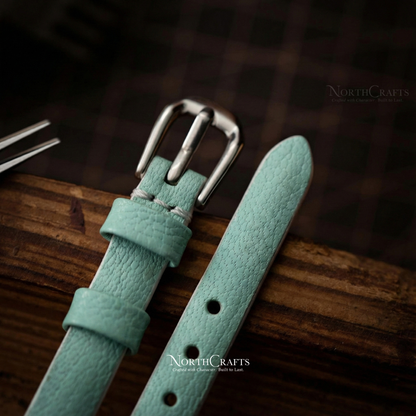 Light Teal Ultra-Slim Leather Watch Strap for Women – Personalized Handmade – NorthCrafts | NorthCrafts
