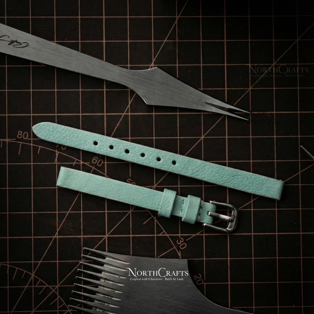 Light Teal Ultra-Slim Leather Watch Strap for Women – Personalized Handmade – NorthCrafts | NorthCrafts