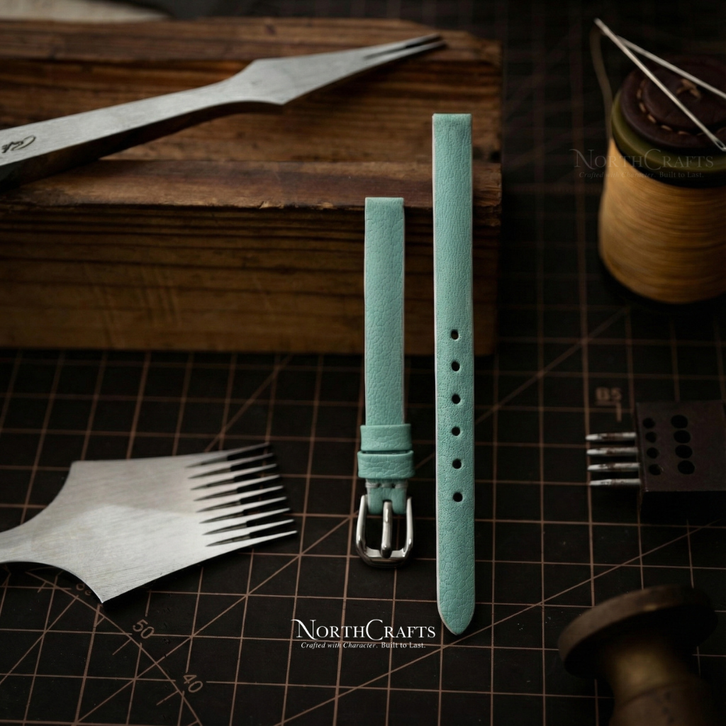 Light Teal Ultra-Slim Leather Watch Strap for Women – Personalized Handmade – NorthCrafts | NorthCrafts