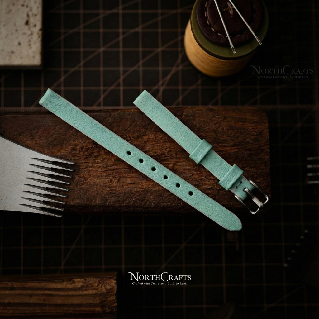 Light Teal Ultra-Slim Leather Watch Strap for Women – Personalized Handmade – NorthCrafts | NorthCrafts