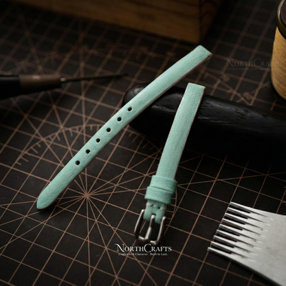 Light Teal Ultra-Slim Leather Watch Strap for Women – Personalized Handmade – NorthCrafts | NorthCrafts