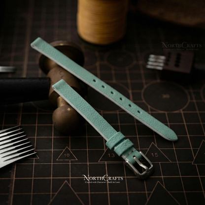 Light Teal Ultra-Slim Leather Watch Strap for Women – Personalized Handmade – NorthCrafts | NorthCrafts
