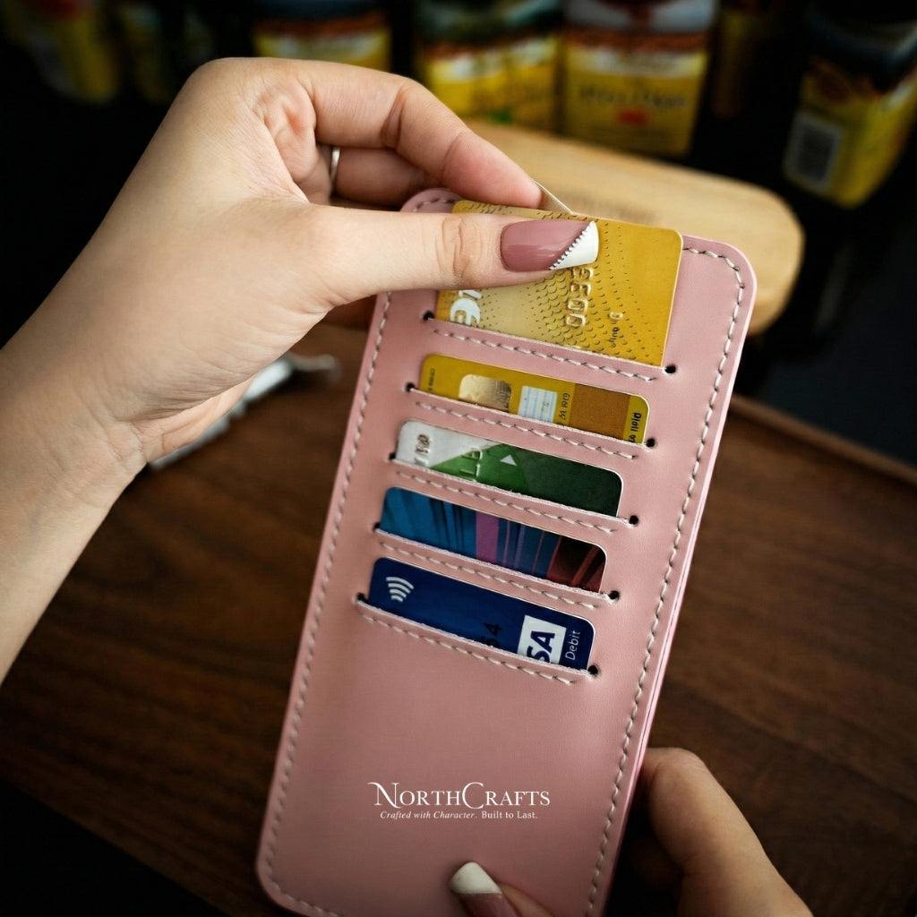 Long Minimal Envelope Leather Wallet for Women – Personalized Handmade – NorthCrafts | NorthCrafts
