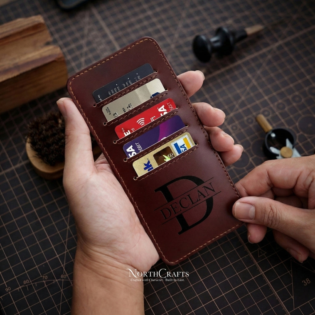 Long Minimal Envelope Leather Wallet for Women – Personalized Handmade – NorthCrafts | NorthCrafts