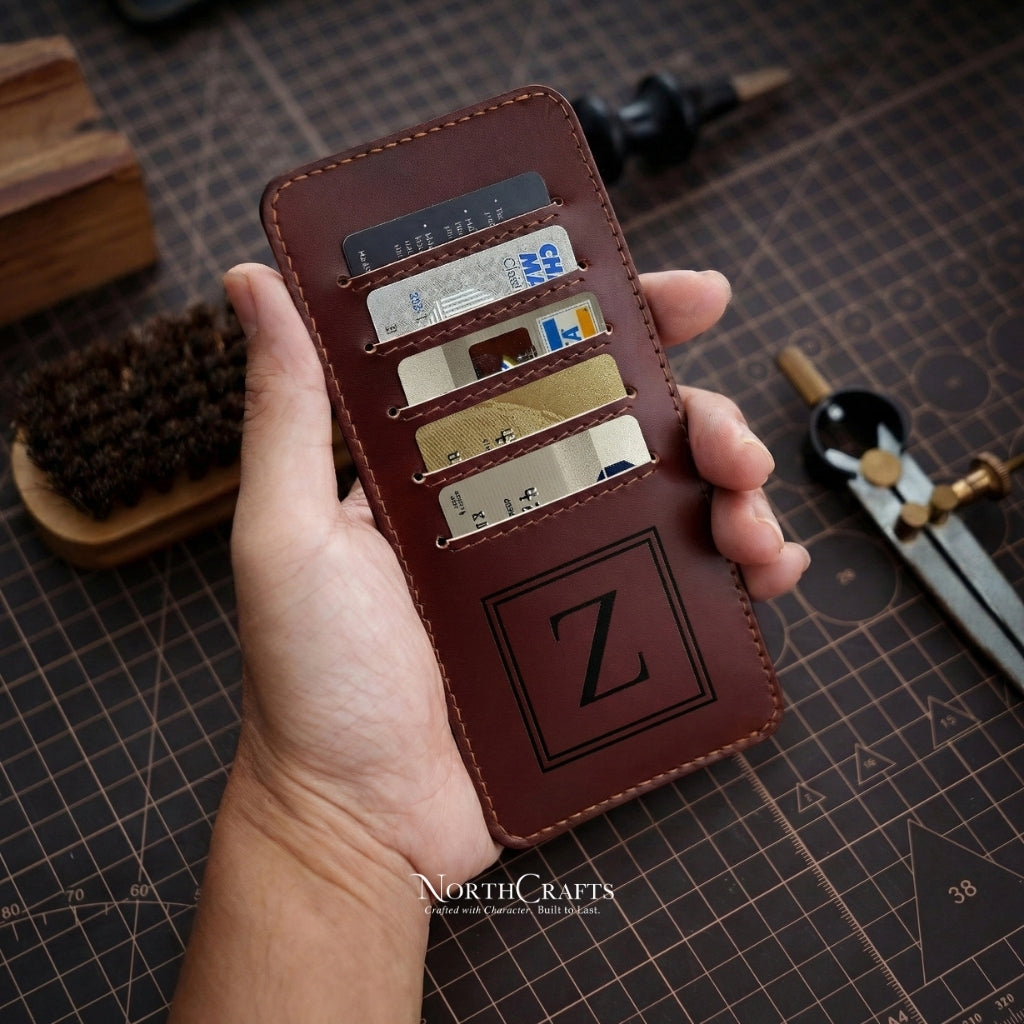 Long Minimal Leather Cash Envelope Wallet for Women – Personalized Handmade – NorthCrafts | NorthCrafts
