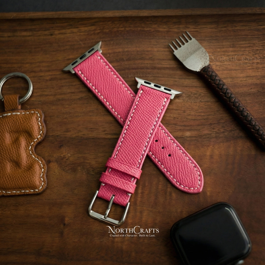 Mallow Pink Leather iWatch Band (38mm–49mm) for Apple Watch Series SE2, 11, 10, 9, 8 & 7 – Personalized Handmade – NorthCrafts | NorthCrafts