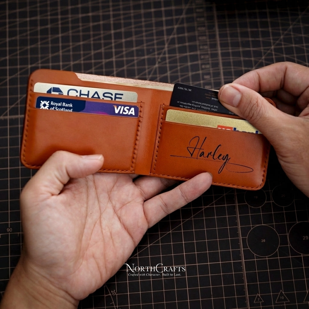 Minimal Leather Front Pocket Bifold Wallet – Personalized Handmade – NorthCrafts