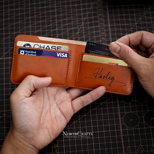 Minimal Leather Front Pocket Bifold Wallet – Personalized Handmade – NorthCrafts