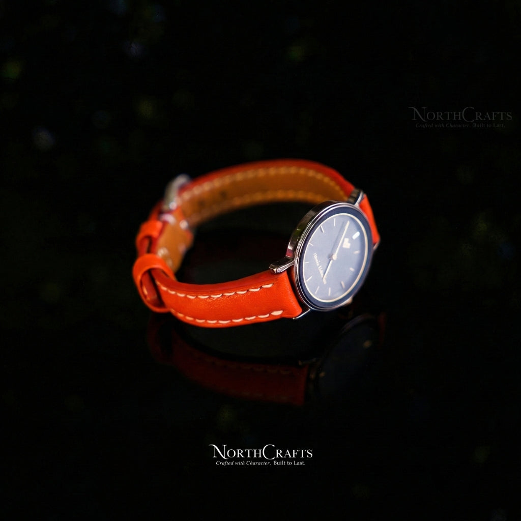 Orange Leather Watch Strap – Personalized Handmade – NorthCrafts | NorthCrafts