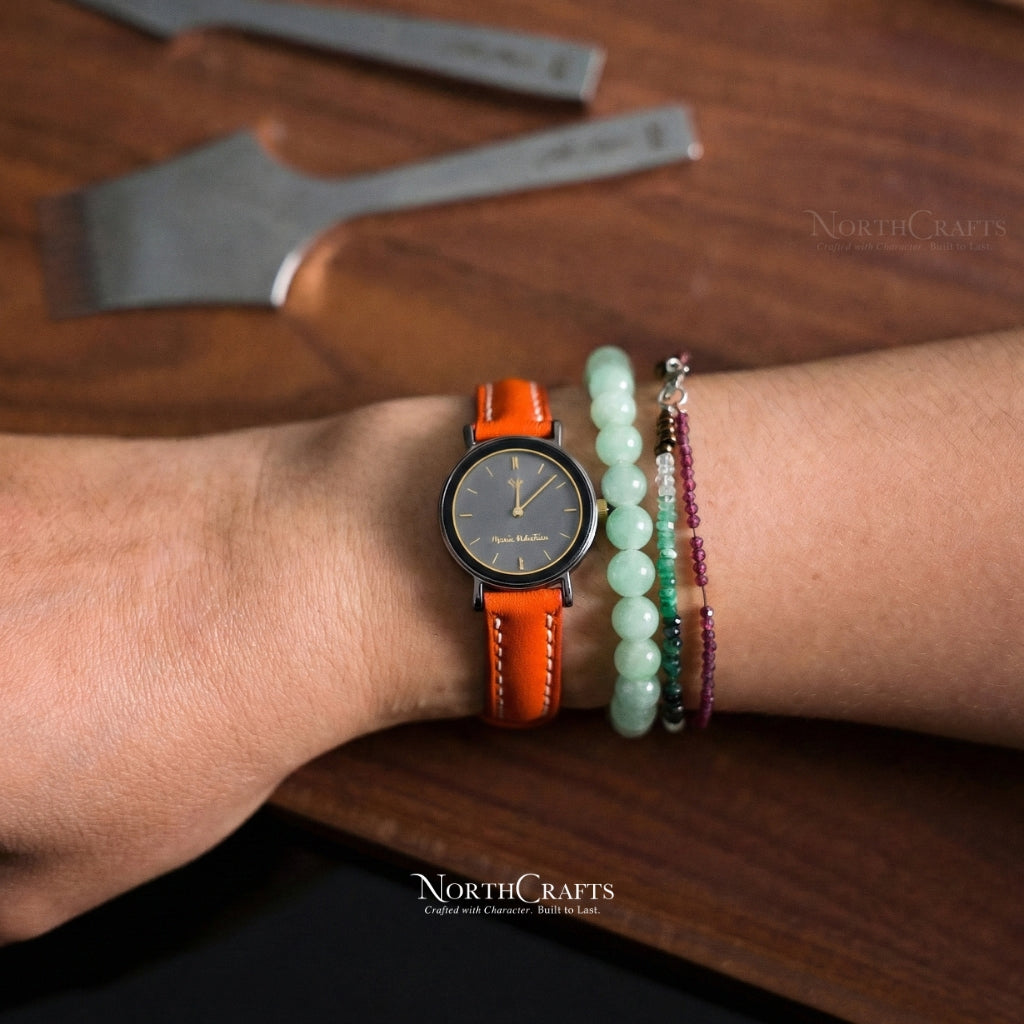Orange Leather Watch Strap – Personalized Handmade – NorthCrafts | NorthCrafts