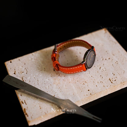 Orange Leather Watch Strap – Personalized Handmade – NorthCrafts | NorthCrafts