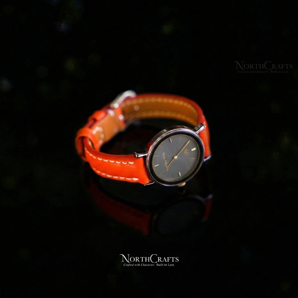 Orange Leather Watch Strap – Personalized Handmade – NorthCrafts | NorthCrafts