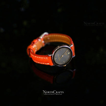 Orange Leather Watch Strap – Personalized Handmade – NorthCrafts | NorthCrafts