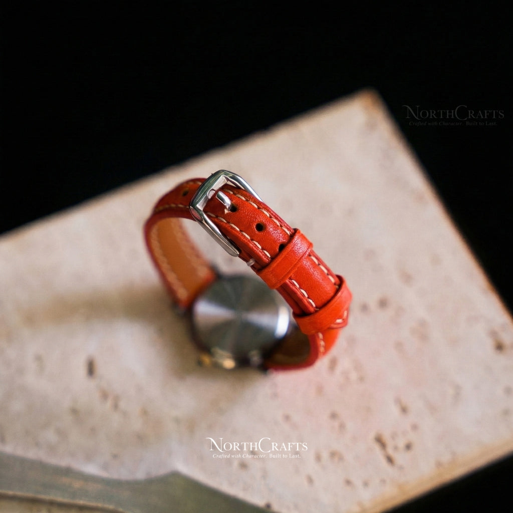 Orange Leather Watch Strap – Personalized Handmade – NorthCrafts | NorthCrafts