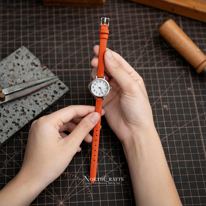 Orange Leather Watch Strap for Women (8mm–14mm) – Personalized Handmade – NorthCrafts | NorthCrafts