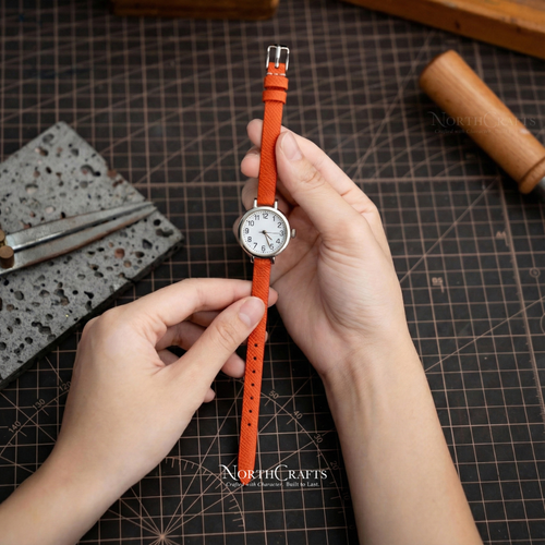 Orange Leather Watch Strap for Women (8mm–14mm) – Personalized Handmade – NorthCrafts | NorthCrafts