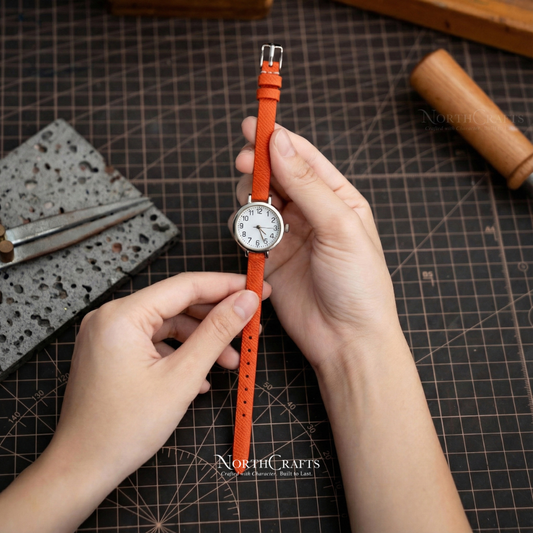 Orange Leather Watch Strap for Women (8mm–14mm) – Personalized Handmade – NorthCrafts | NorthCrafts