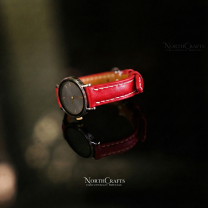 Red Leather Watch Strap for Women (8mm–14mm) – Personalized Handmade – NorthCrafts | NorthCrafts