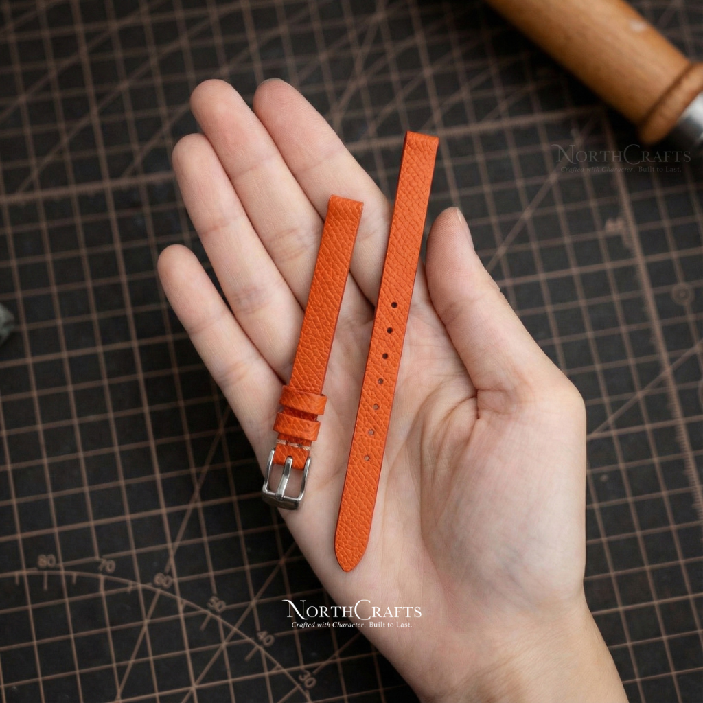 Orange Leather Watch Strap for Women (8mm–14mm) – Personalized Handmade – NorthCrafts | NorthCrafts