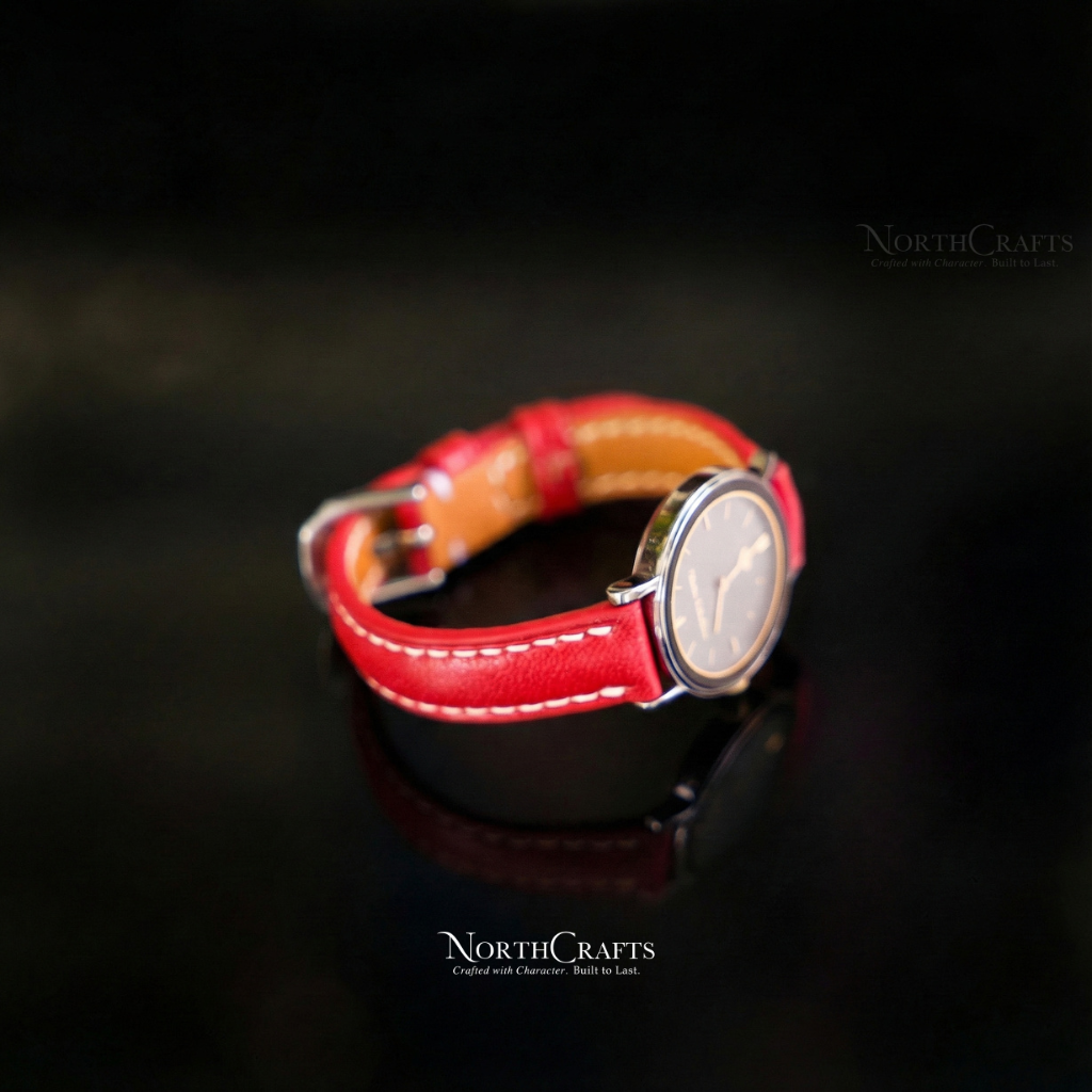 Red Leather Watch Strap for Women (8mm–14mm) – Personalized Handmade – NorthCrafts | NorthCrafts
