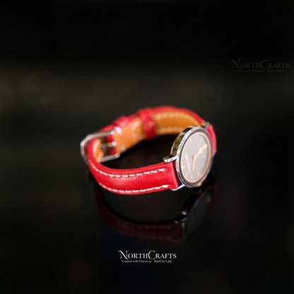 Red Leather Watch Strap for Women (8mm–14mm) – Personalized Handmade – NorthCrafts | NorthCrafts