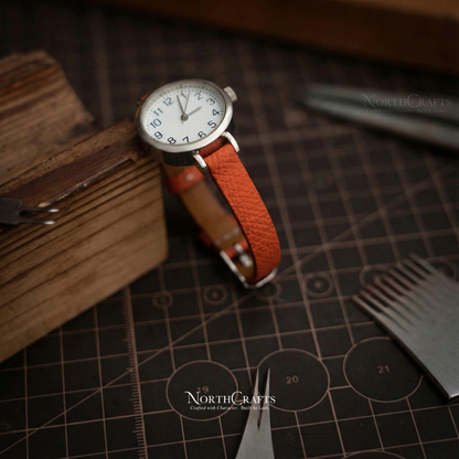 Orange Leather Watch Strap for Women (8mm–14mm) – Personalized Handmade – NorthCrafts | NorthCrafts