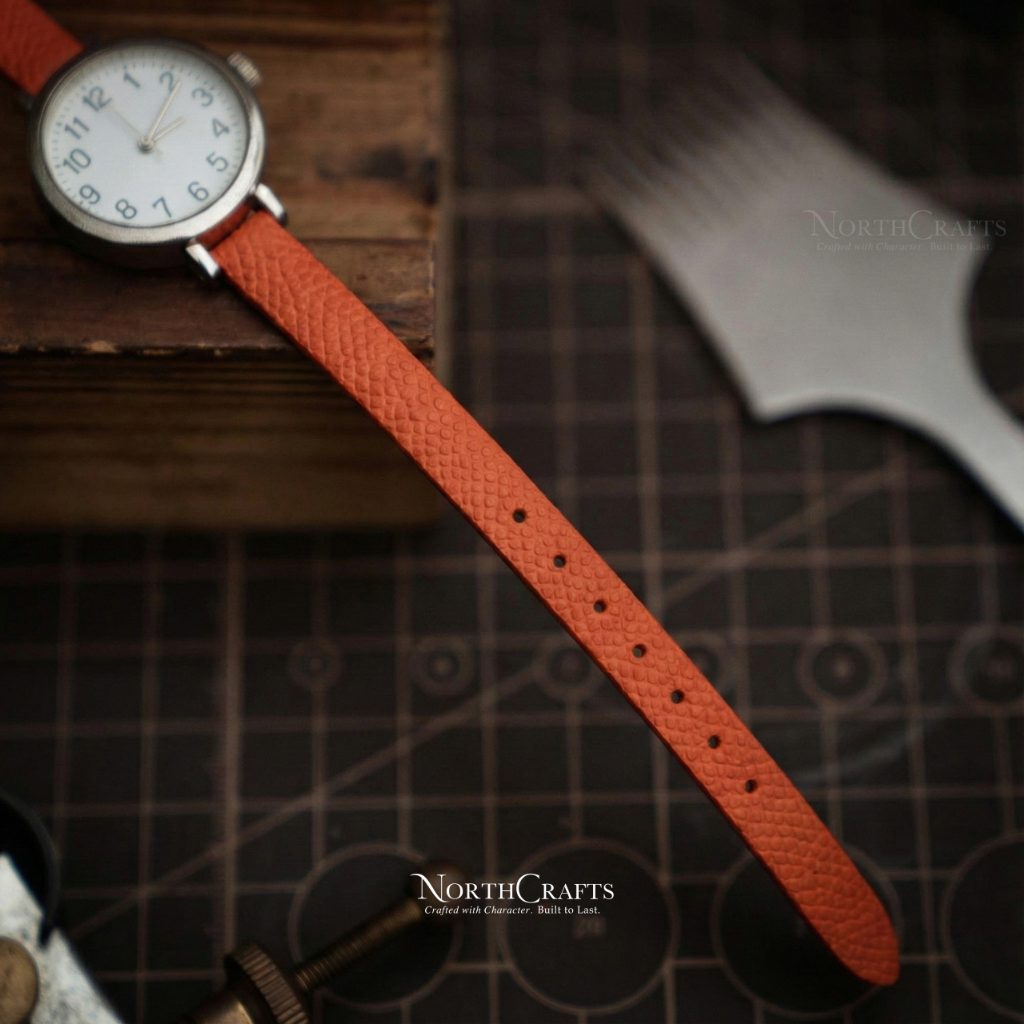 Orange Leather Watch Strap for Women (8mm–14mm) – Personalized Handmade – NorthCrafts | NorthCrafts