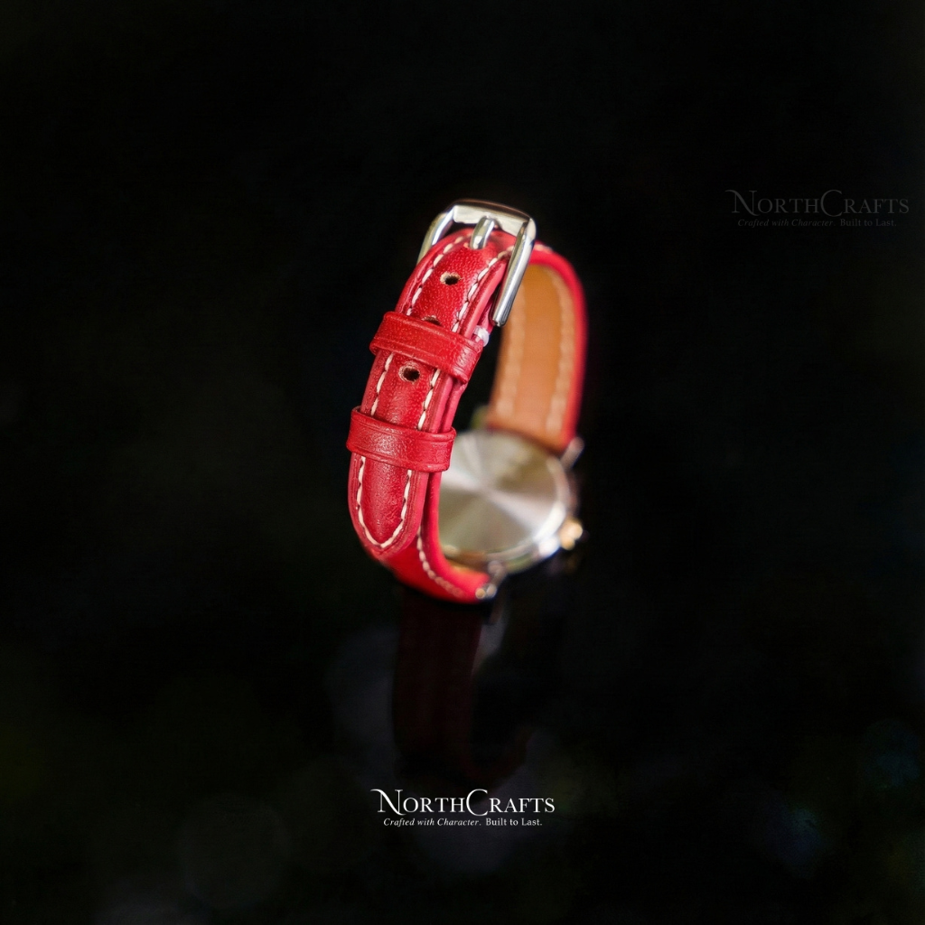 Red Leather Watch Strap for Women (8mm–14mm) – Personalized Handmade – NorthCrafts | NorthCrafts
