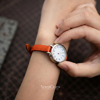Orange Leather Watch Strap for Women (8mm–14mm) – Personalized Handmade – NorthCrafts | NorthCrafts