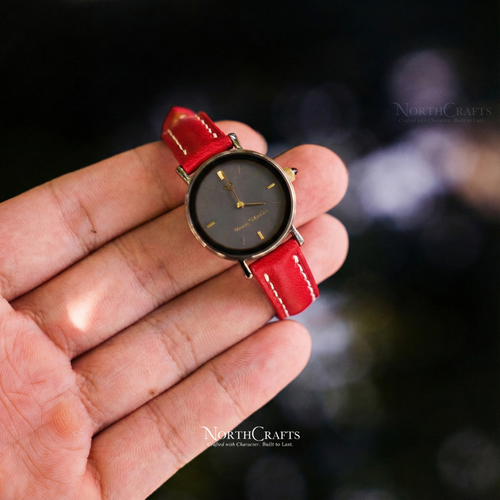 Red Leather Watch Strap for Women (8mm–14mm) – Personalized Handmade – NorthCrafts | NorthCrafts