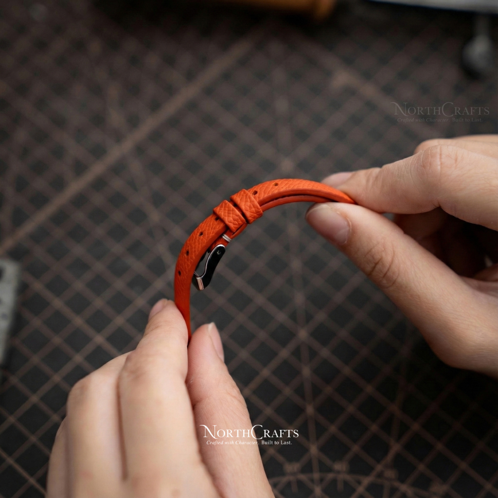 Orange Leather Watch Strap for Women (8mm–14mm) – Personalized Handmade – NorthCrafts | NorthCrafts