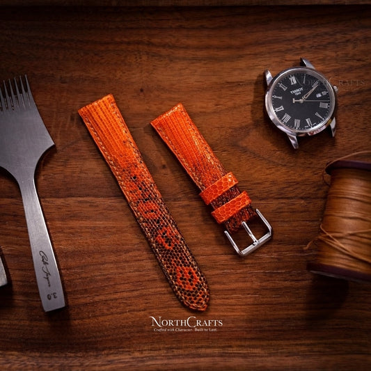 Orange Lizard Leather Watch Strap (16mm–22mm) – Personalized Handmade – NorthCrafts | NorthCrafts