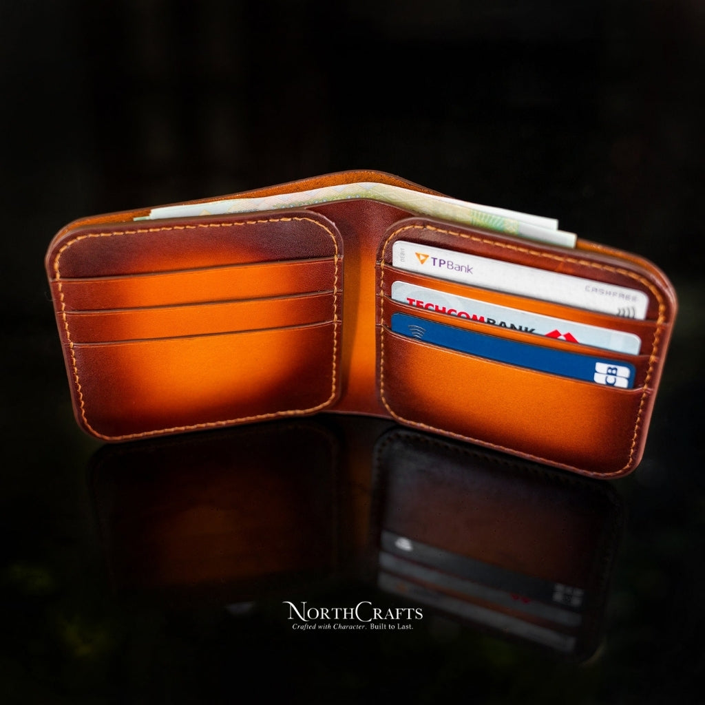 Orange Patina Leather Bifold Wallet for Men – Personalized Handmade – NorthCrafts | NorthCrafts
