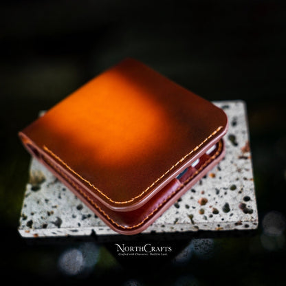 Orange Patina Leather Bifold Wallet for Men – Personalized Handmade – NorthCrafts | NorthCrafts