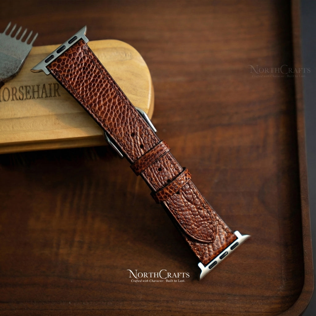 Ostrich Leather Apple Watch Band Mallow Pink 38-49mm | NorthCrafts