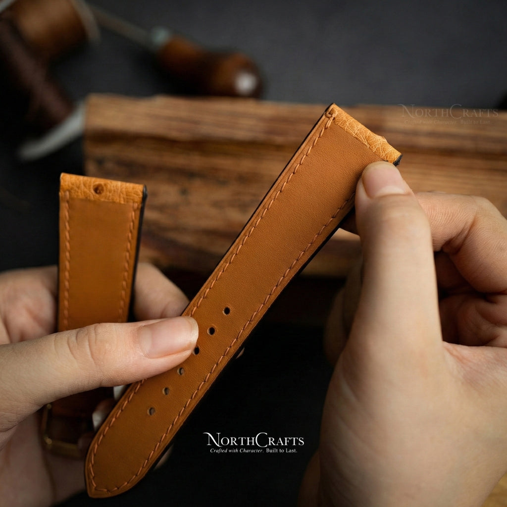 Ostrich Leather Watch Strap for Men (18mm–24mm) – Personalized Handmade – NorthCrafts | NorthCrafts