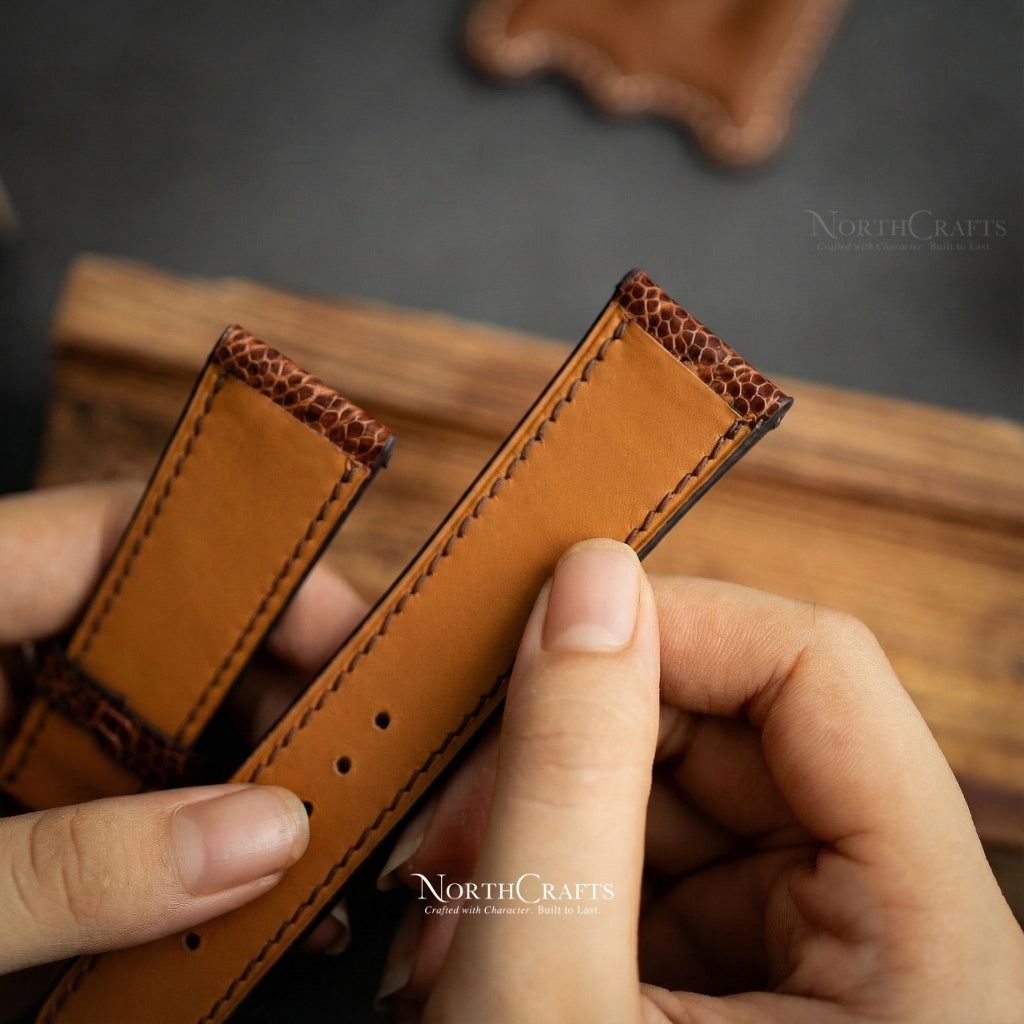 Ostrich Leather Watch Strap for Men (18mm–24mm) – Personalized Handmade – NorthCrafts | NorthCrafts