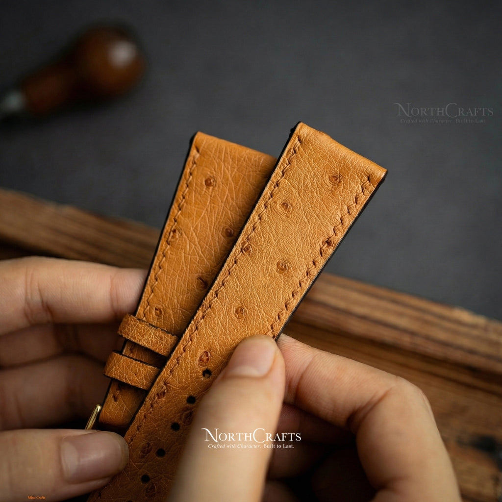 Ostrich Leather Watch Strap for Men (18mm–24mm) – Personalized Handmade – NorthCrafts | NorthCrafts