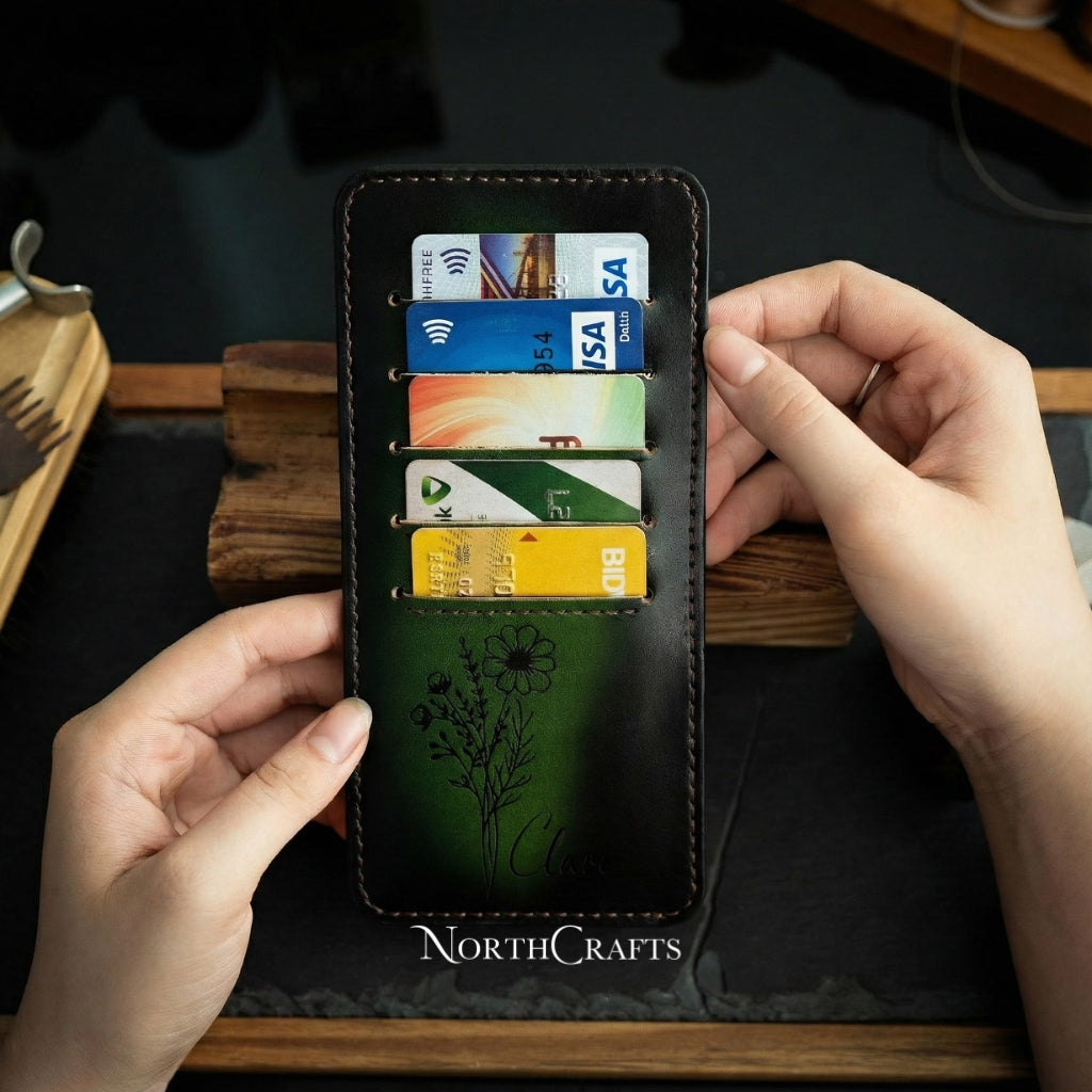 Personalized Handcrafted Birth Flower Minimal Leather Card Holder Wallet – NorthCrafts