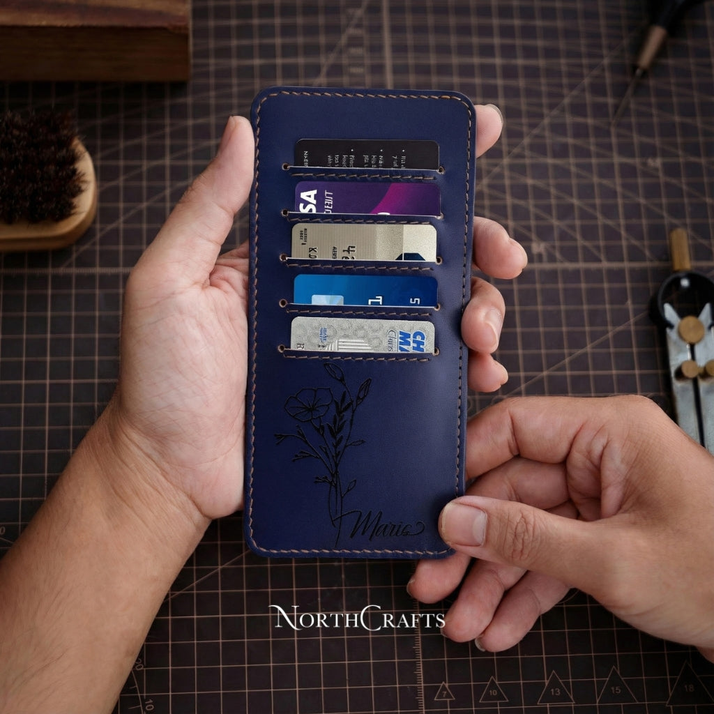 Personalized Handcrafted Birth Flower Minimal Leather Card Holder Wallet – NorthCrafts