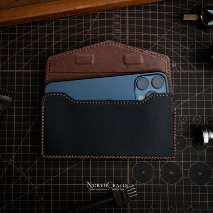 Black Full-Grain Leather Phone Holster with Belt Loop for iPhone 17, 16 & 15 Series – Personalized Handmade – NorthCrafts | NorthCrafts