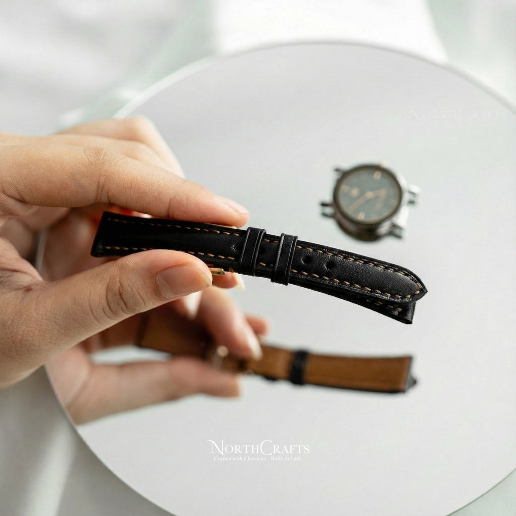 Personalized Handcrafted Black Leather Watch Strap for Women – NorthCrafts