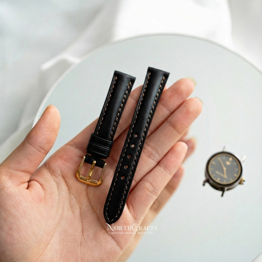 Personalized Handcrafted Black Leather Watch Strap for Women – NorthCrafts