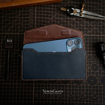 Blue Full-Grain Leather Phone Holster with Belt Loop for Samsung Galaxy Z, S, A & M Series – Personalized Handmade – NorthCrafts | NorthCrafts