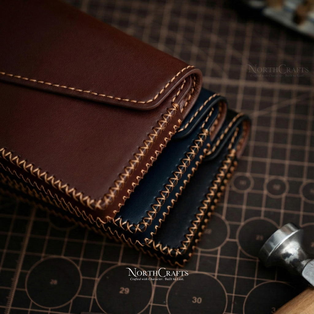 Blue Leather Phone Holster with Belt Loop for iPhone 15 Series, iPhone 16 Series & iPhone 17 Series – Personalized Handmade – NorthCrafts | NorthCrafts