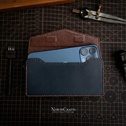 Blue Leather Phone Holster with Belt Loop for iPhone 15 Series, iPhone 16 Series & iPhone 17 Series – Personalized Handmade – NorthCrafts | NorthCrafts